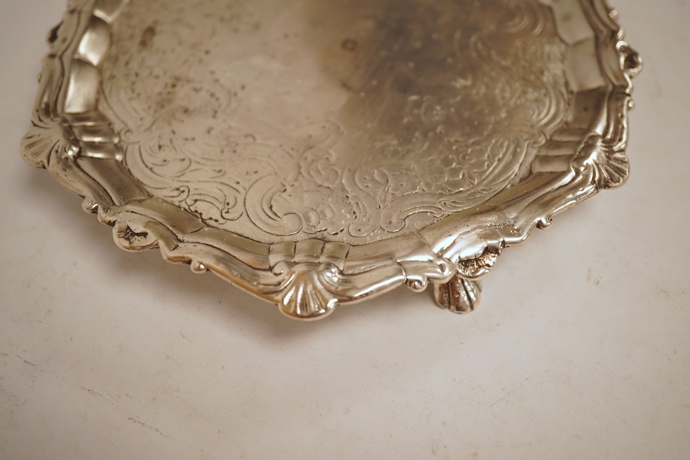 A Georgian Irish silver waiter, by John Dawson?, Dublin, circa 1760, 16.5cm, 7.3oz (tired and repaired).